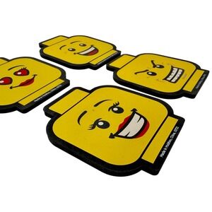 LEGO Head Coasters Set of 4 Yellow Emoji Faces Drink‎ Bar Kitchen Decor